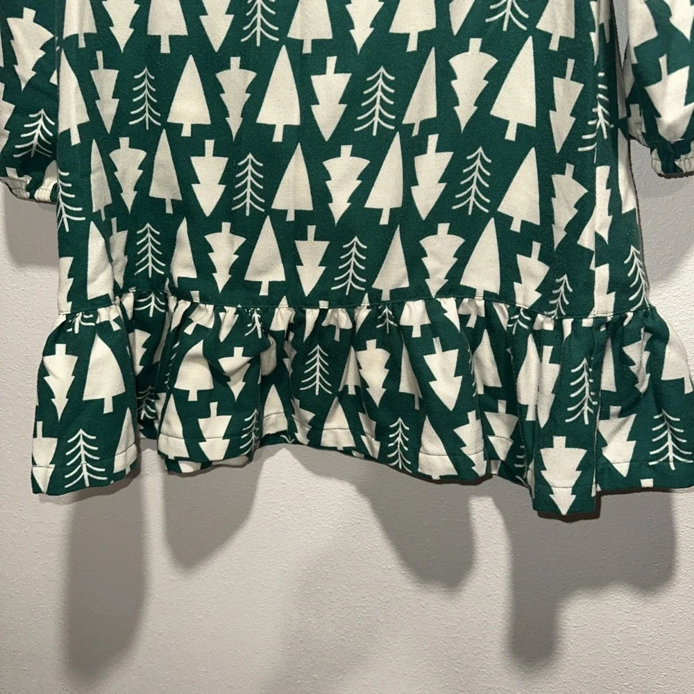 Hanna Anderson Holiday Girls Flannel Long Sleeve‎ Nightgown Sz 6-7  120 Cm Green